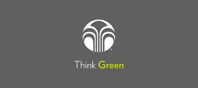 Little Things Article Image 02 Nu Skin logo with "Think Green" text on dark grey background